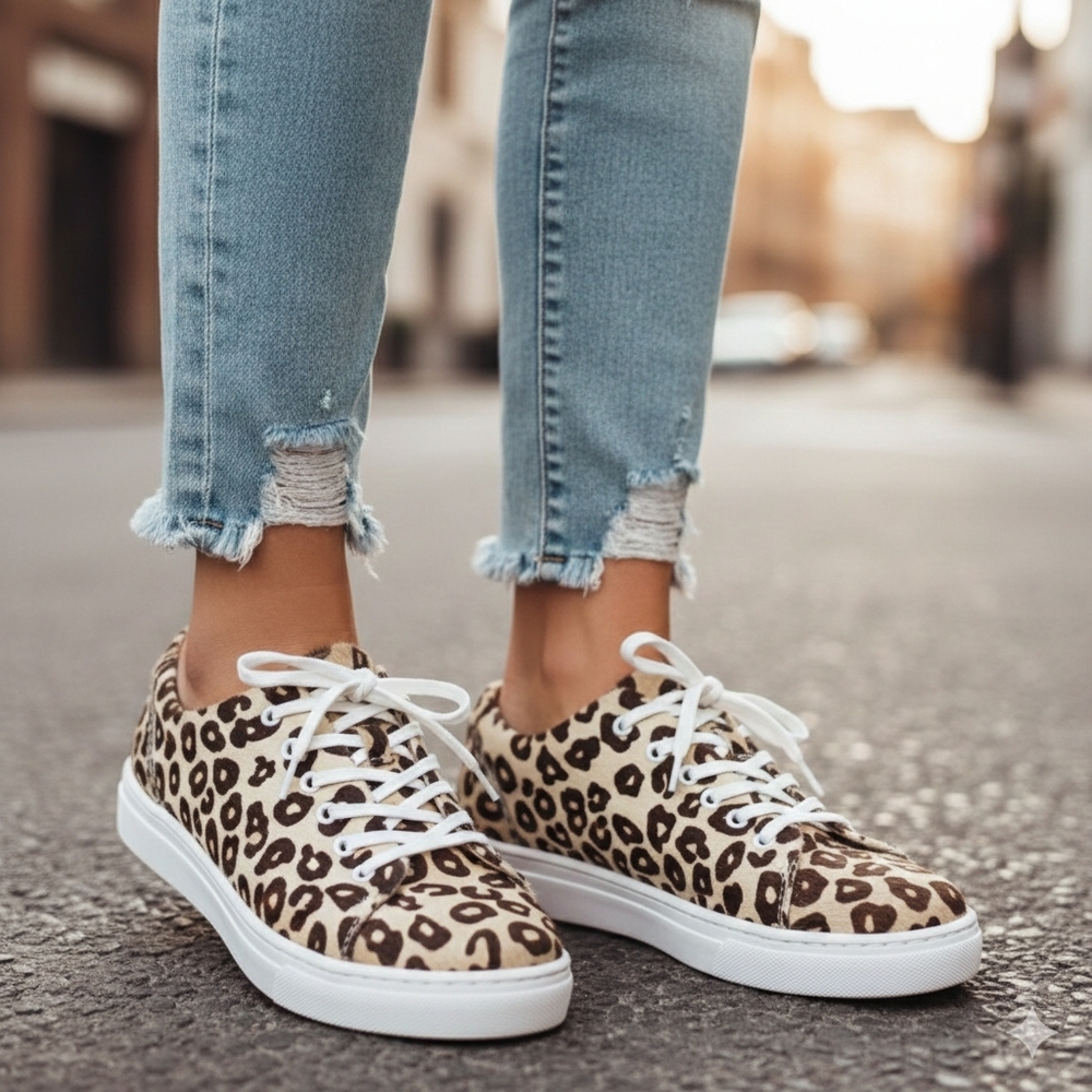 Two Pretty Leopard Print Genuine Calf Hair Sneakers - Leather Lined